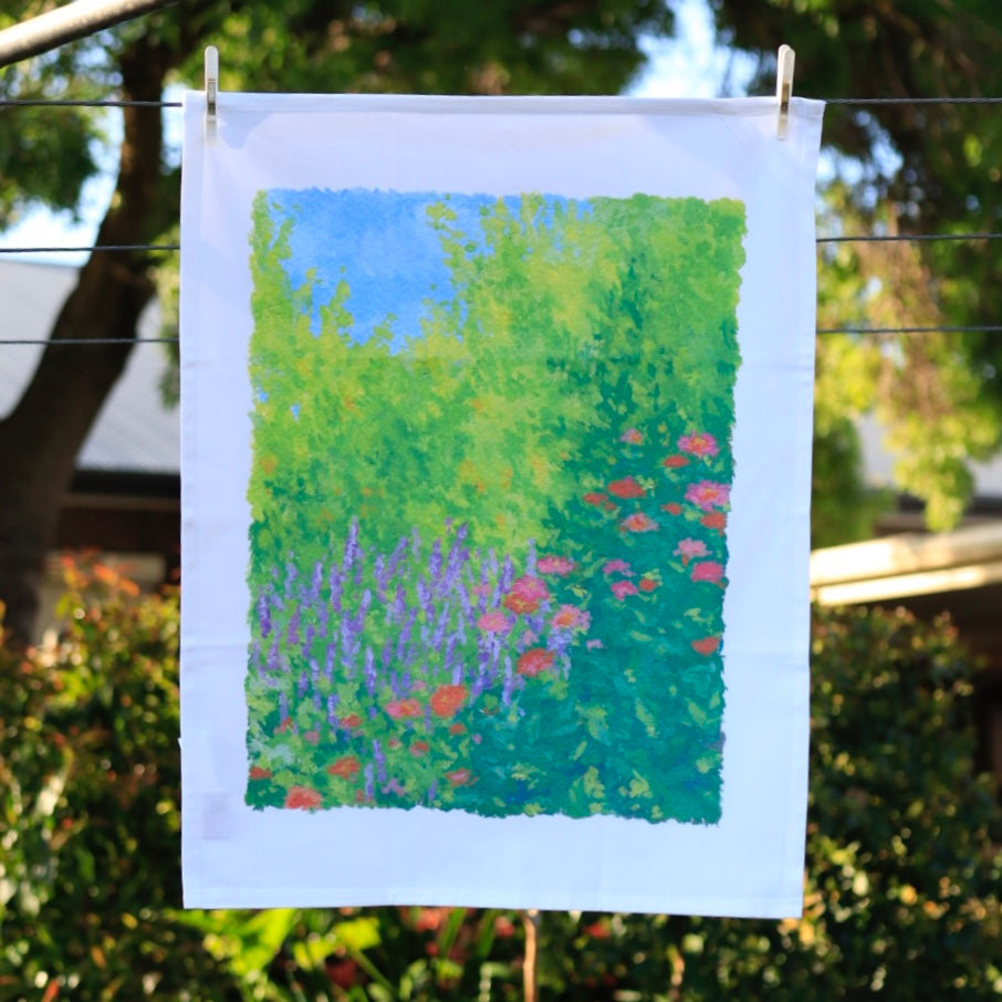 organic cotton tea towel - fleeting flower patch