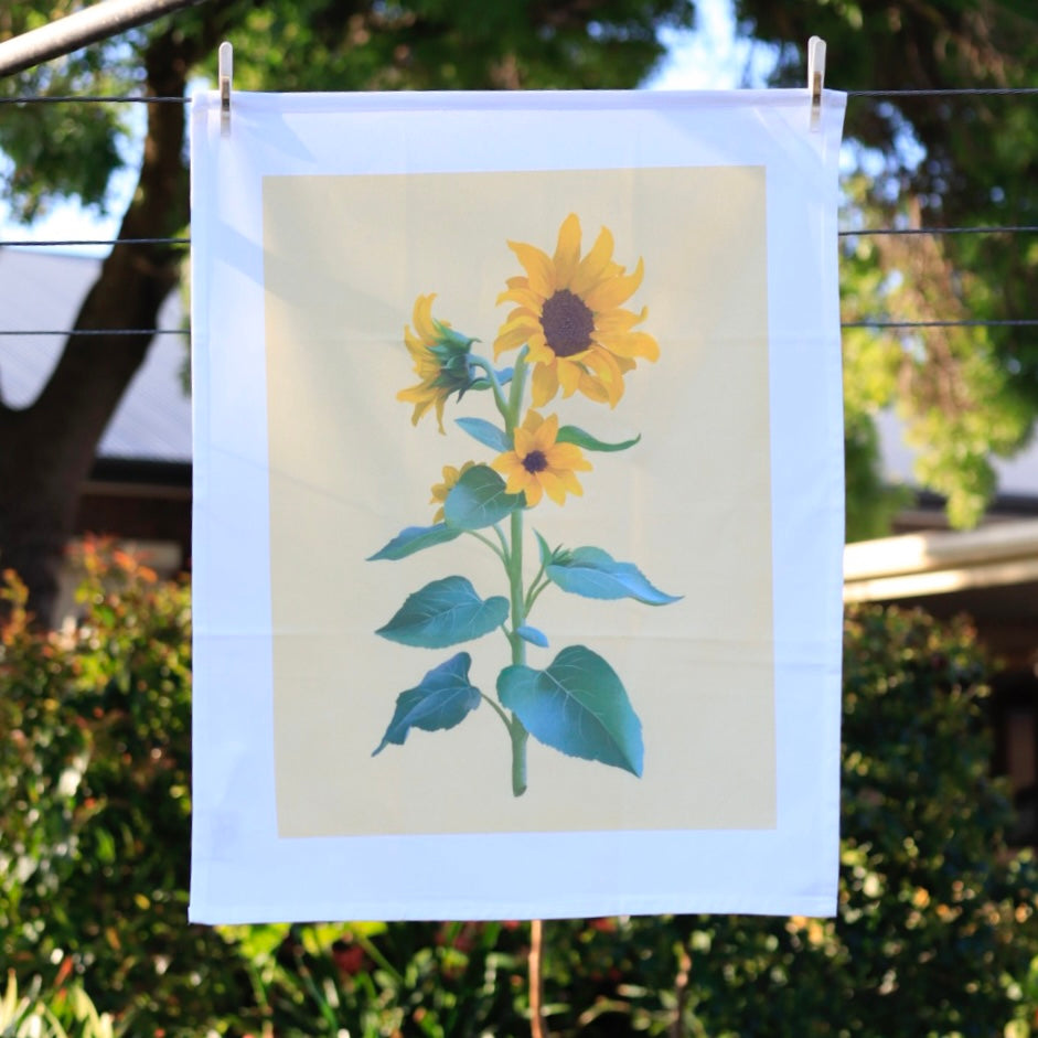 organic cotton tea towel - sunflower stem