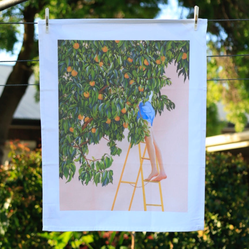 organic cotton tea towel - in the peach tree