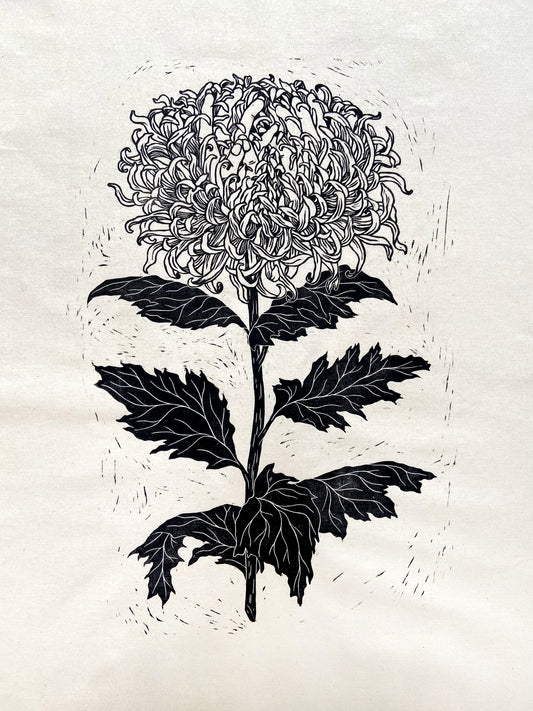 a flower's touch - woodcut print