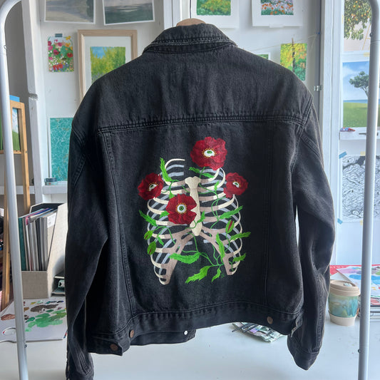 hand-painted denim jacket - climbing poppies
