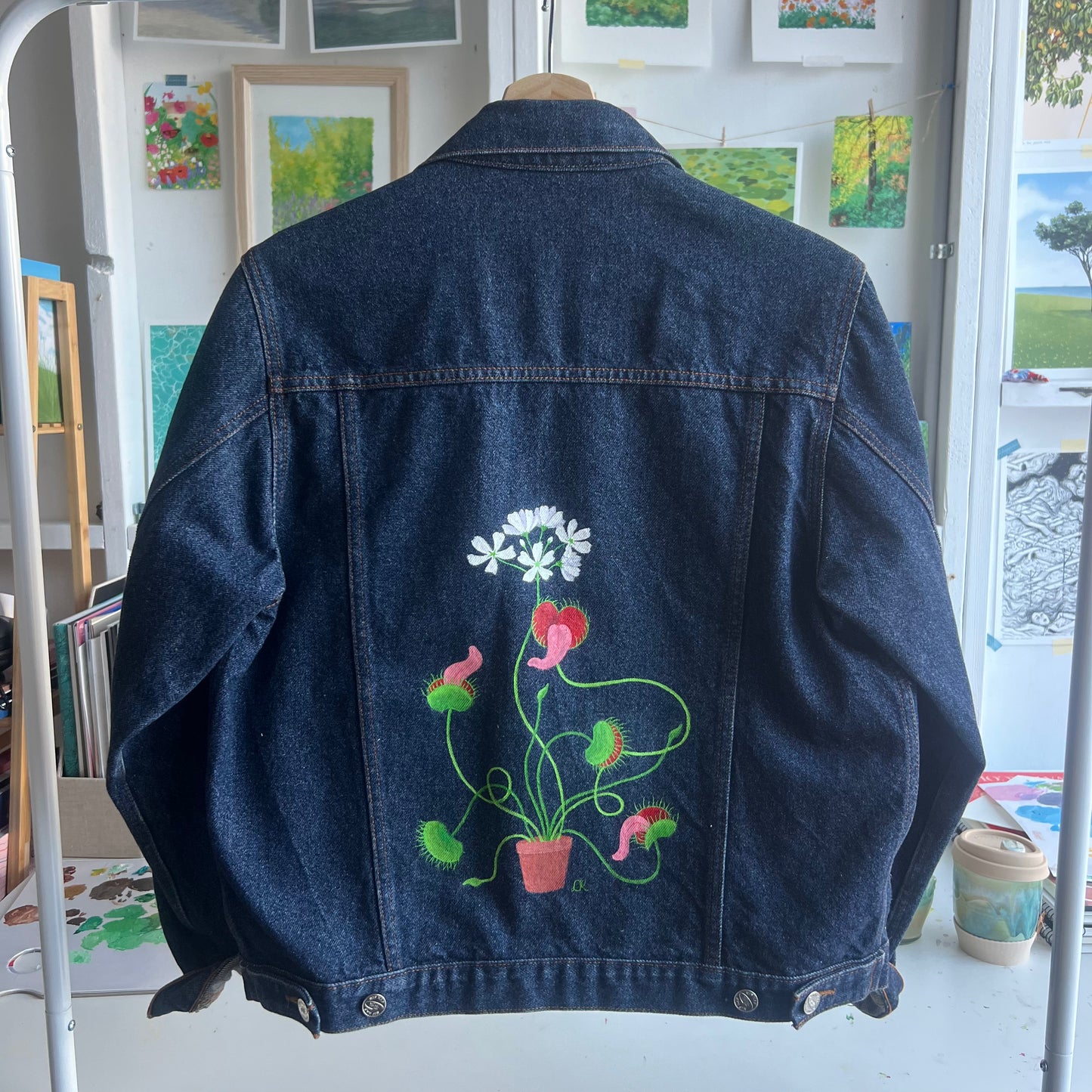 hand-painted denim jacket - venus fly trap