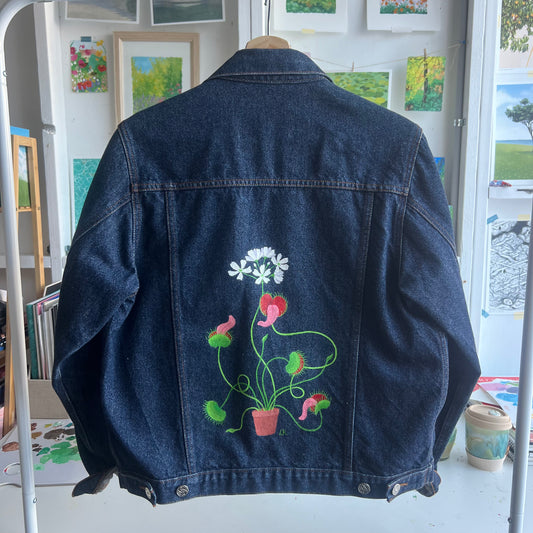 hand-painted denim jacket - venus fly trap