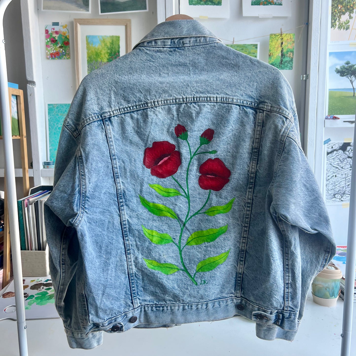 hand-painted denim jacket - floral kiss