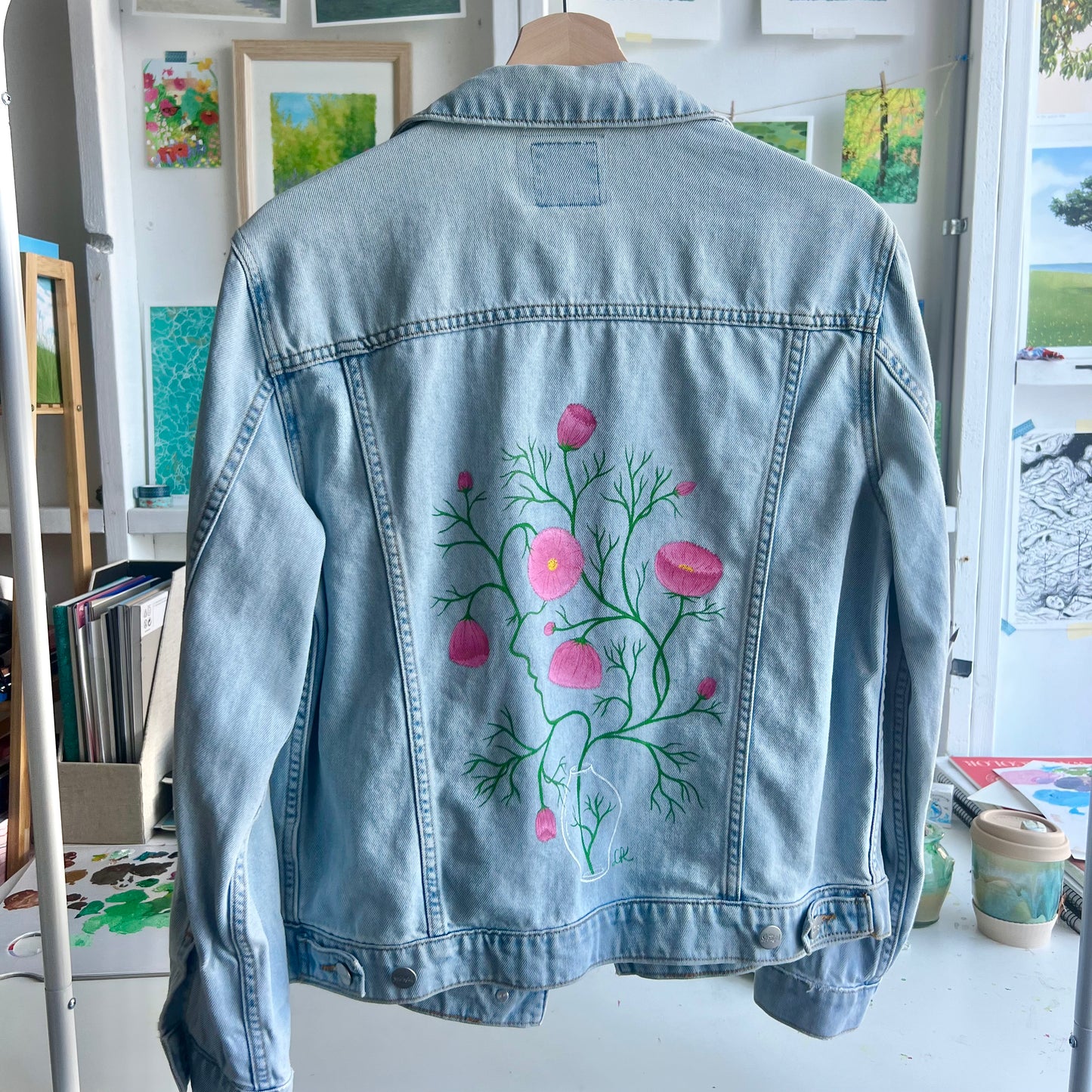hand-painted denim jacket - cupcake cosmos