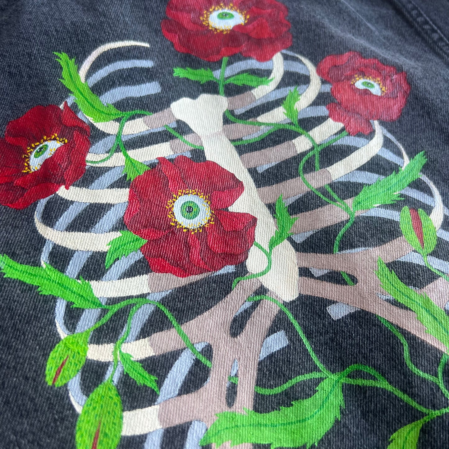 hand-painted denim jacket - climbing poppies
