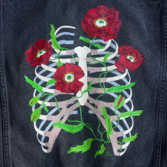 hand-painted denim jacket - climbing poppies