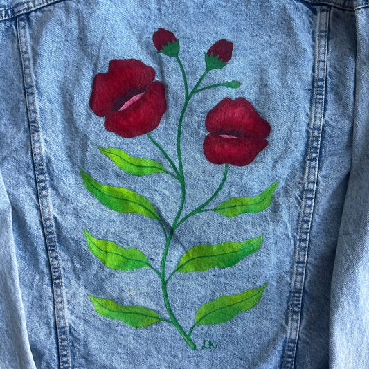 hand-painted denim jacket - floral kiss
