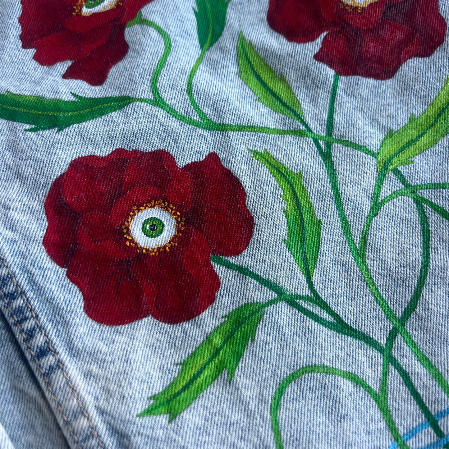 hand-painted denim jacket - poppy jar