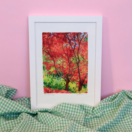 flaming foliage - framed original painting