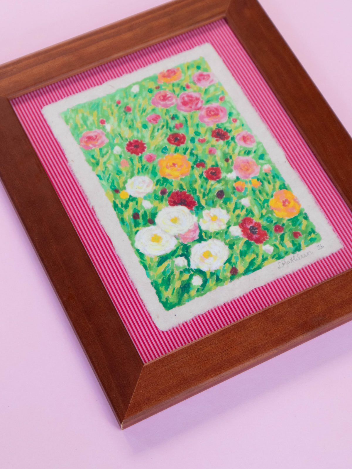 oil pastel ranunculus - framed original