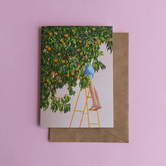 greeting card - in the peach tree