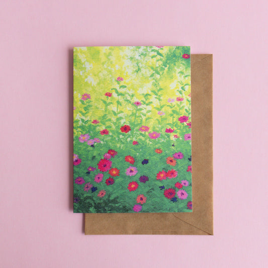 greeting card - pocket of zinnias
