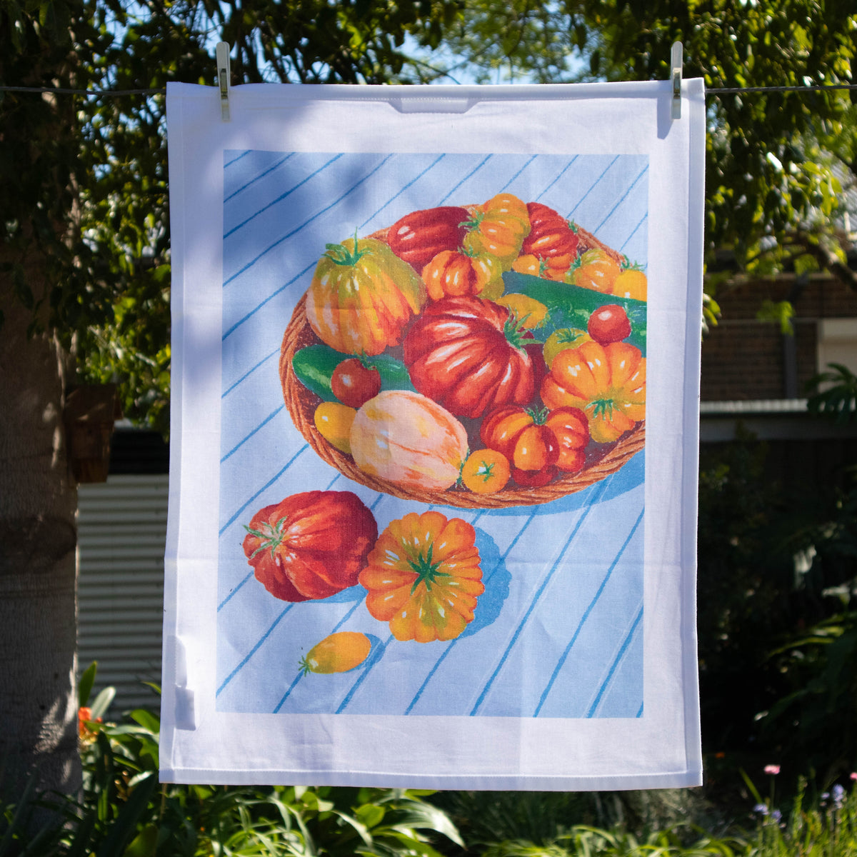 organic cotton tea towel - a plethora of tomatoes