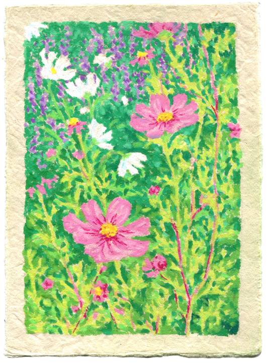 oil pastel cosmos - framed original