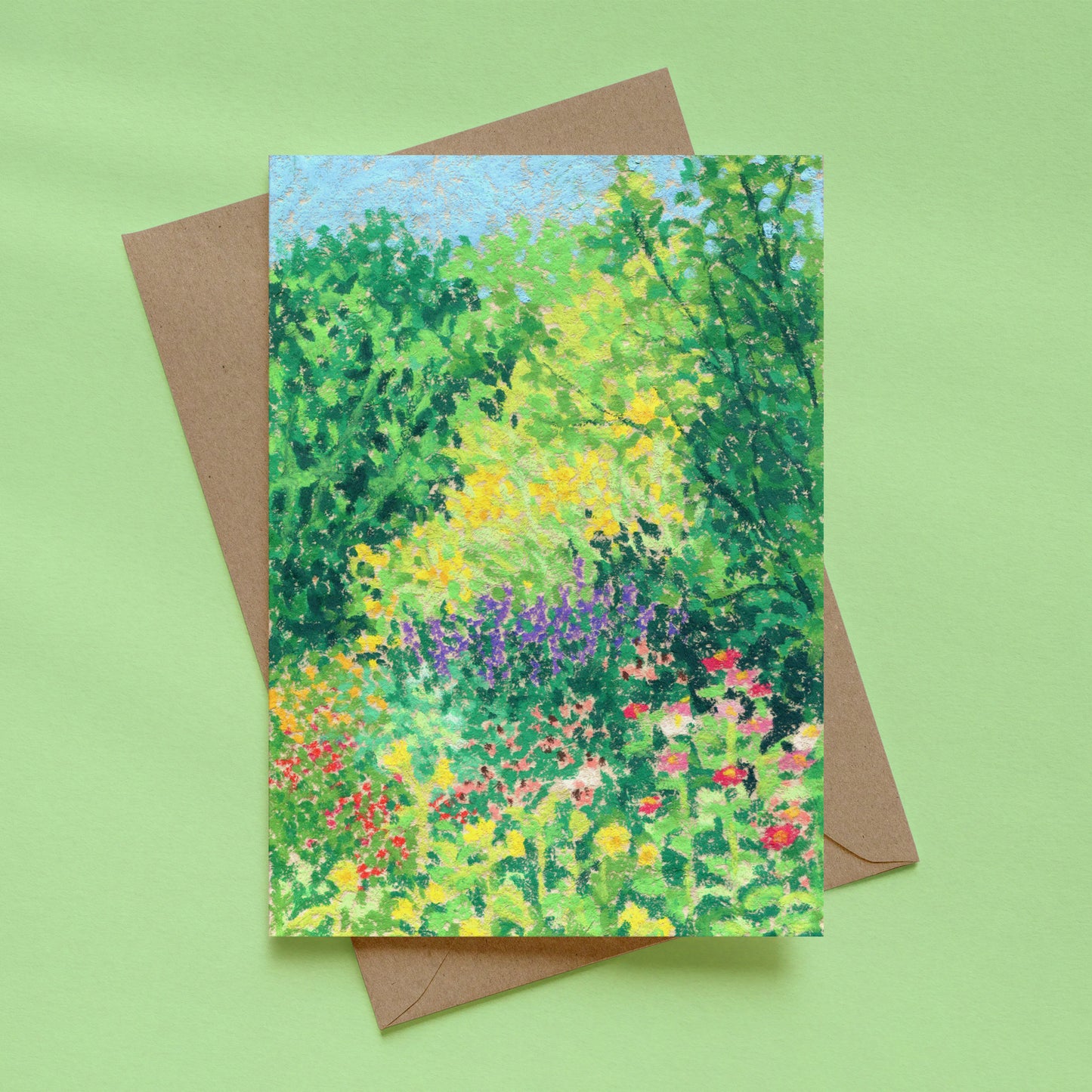 greeting card - oil pastel garden