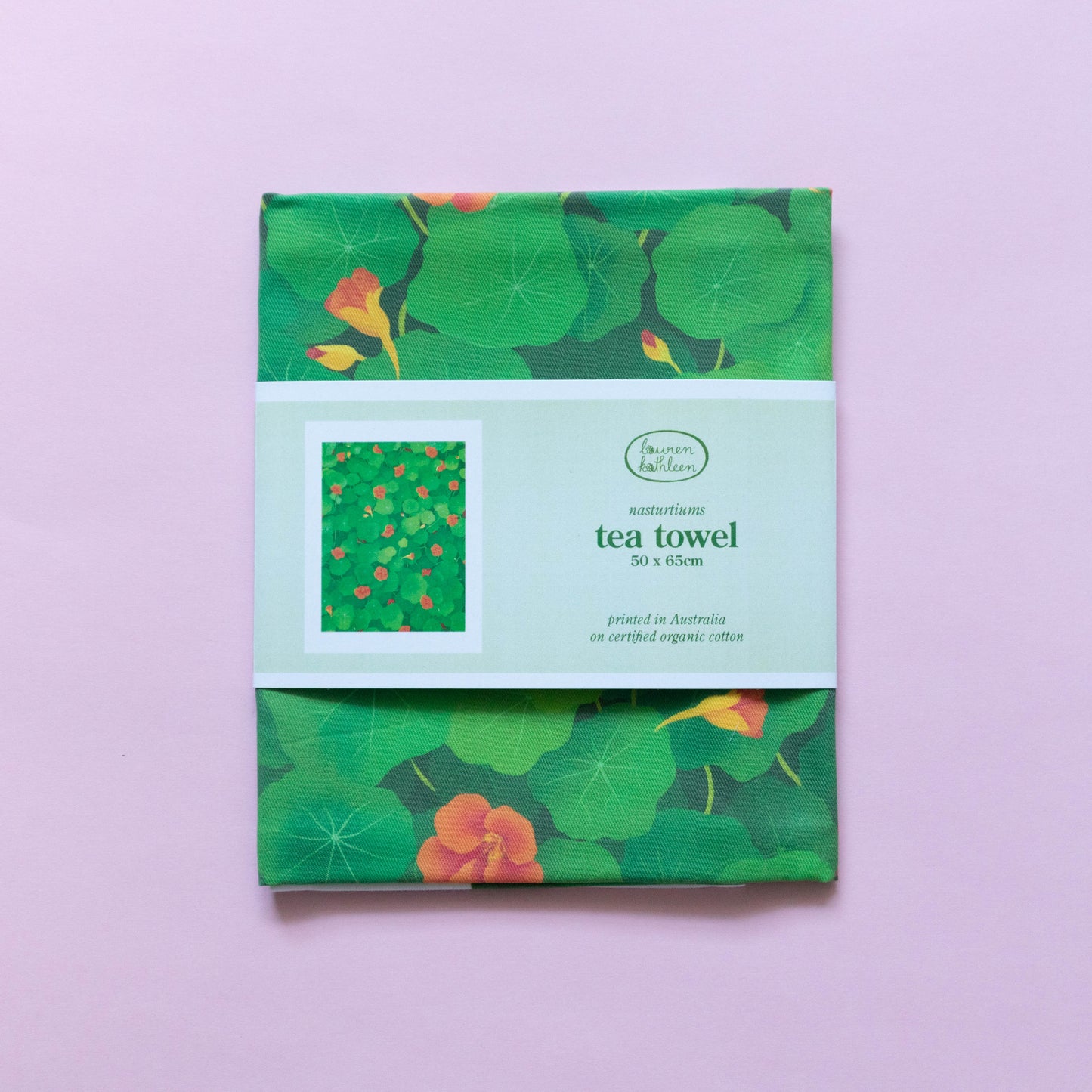 organic cotton tea towel - nasturtiums