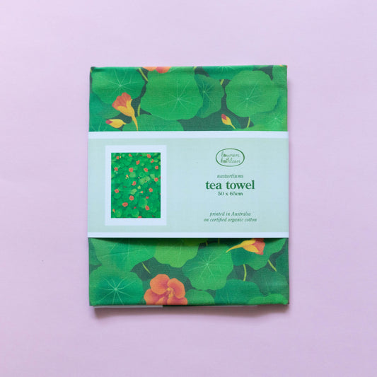 organic cotton tea towel - nasturtiums