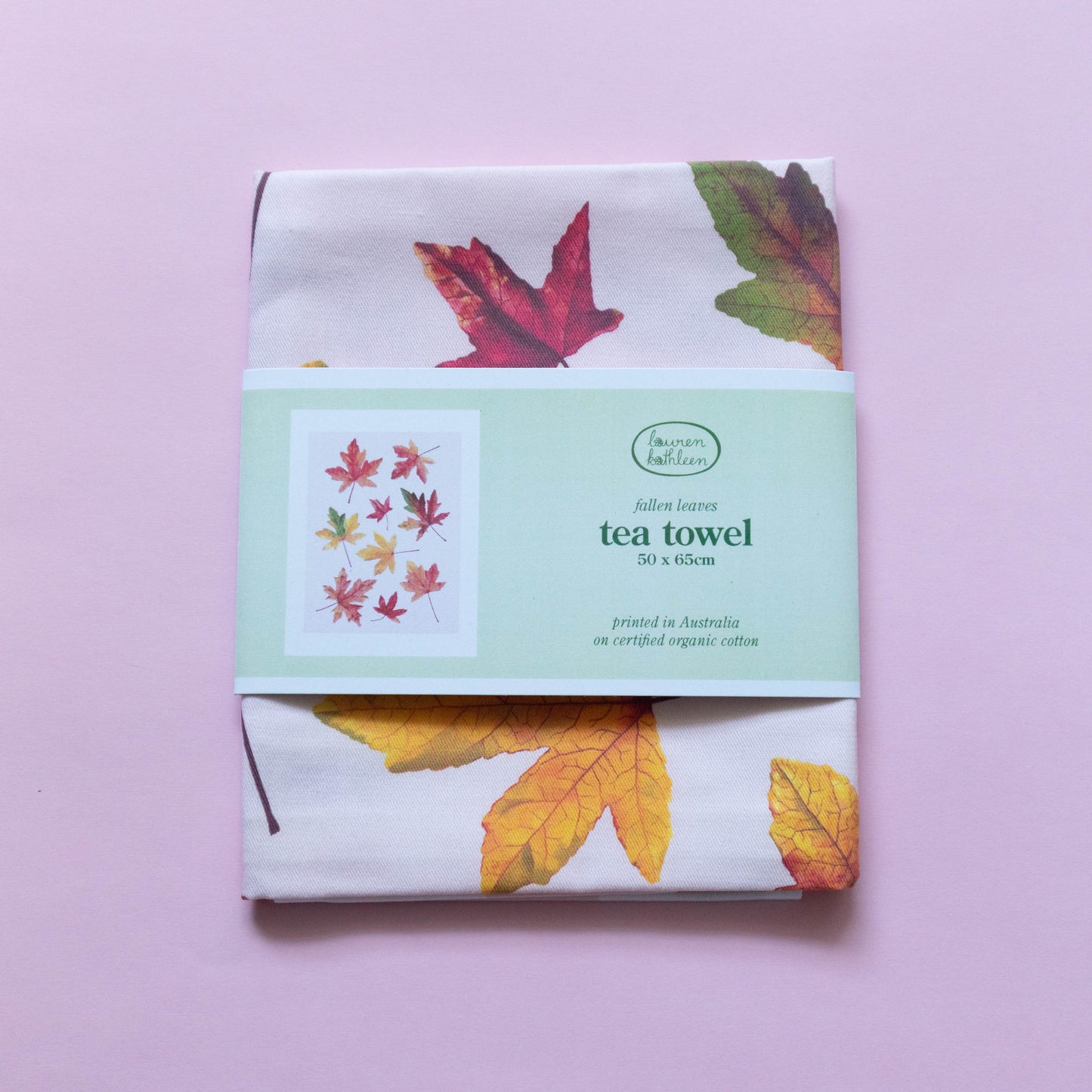 organic cotton tea towel - fallen leaves