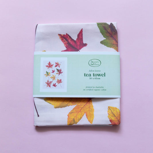 organic cotton tea towel - fallen leaves