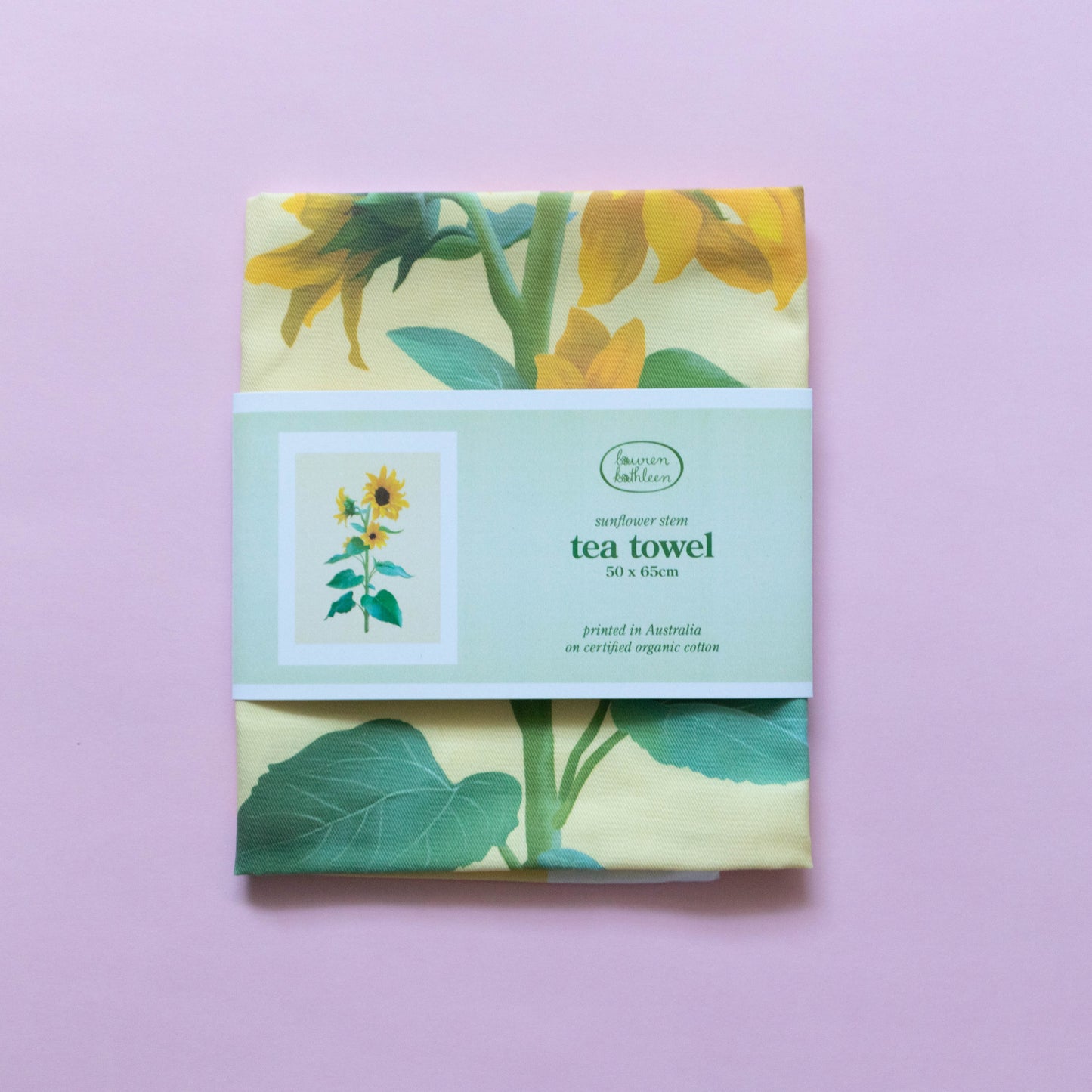 organic cotton tea towel - sunflower stem