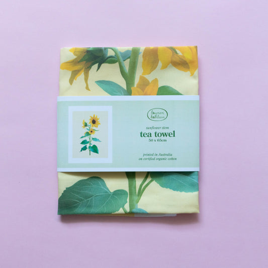 organic cotton tea towel - sunflower stem
