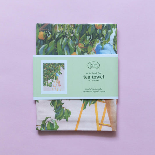 organic cotton tea towel - in the peach tree