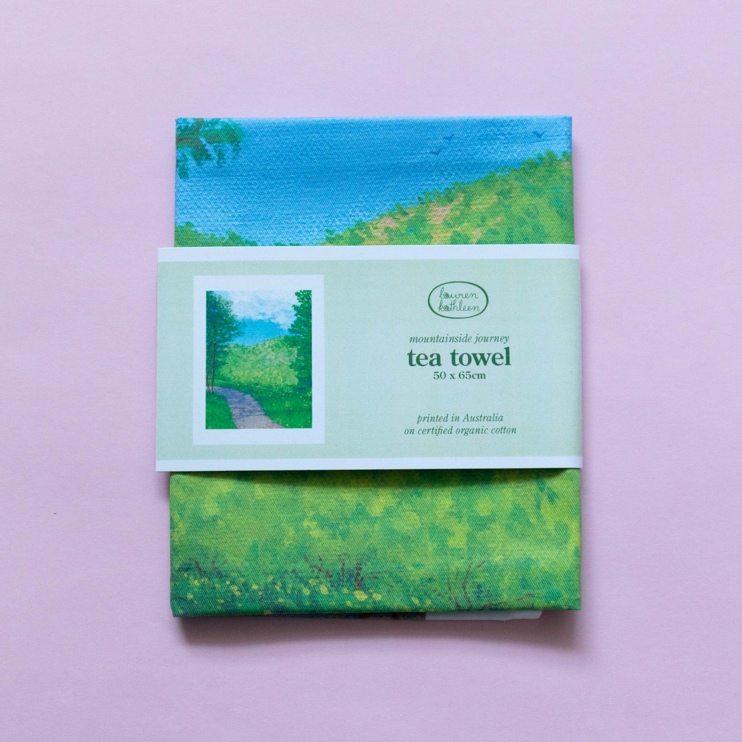 organic cotton tea towel - mountainside journey