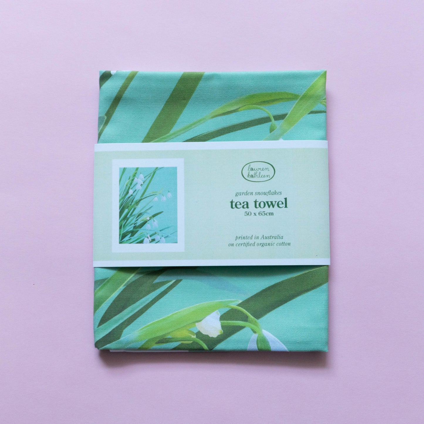 organic cotton tea towel - garden snowflakes