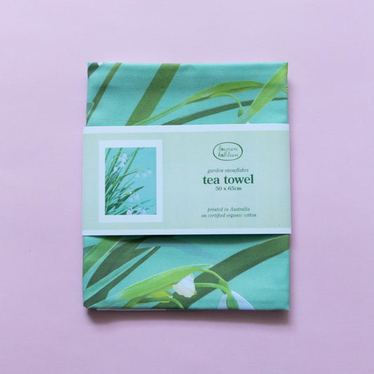 organic cotton tea towel - garden snowflakes