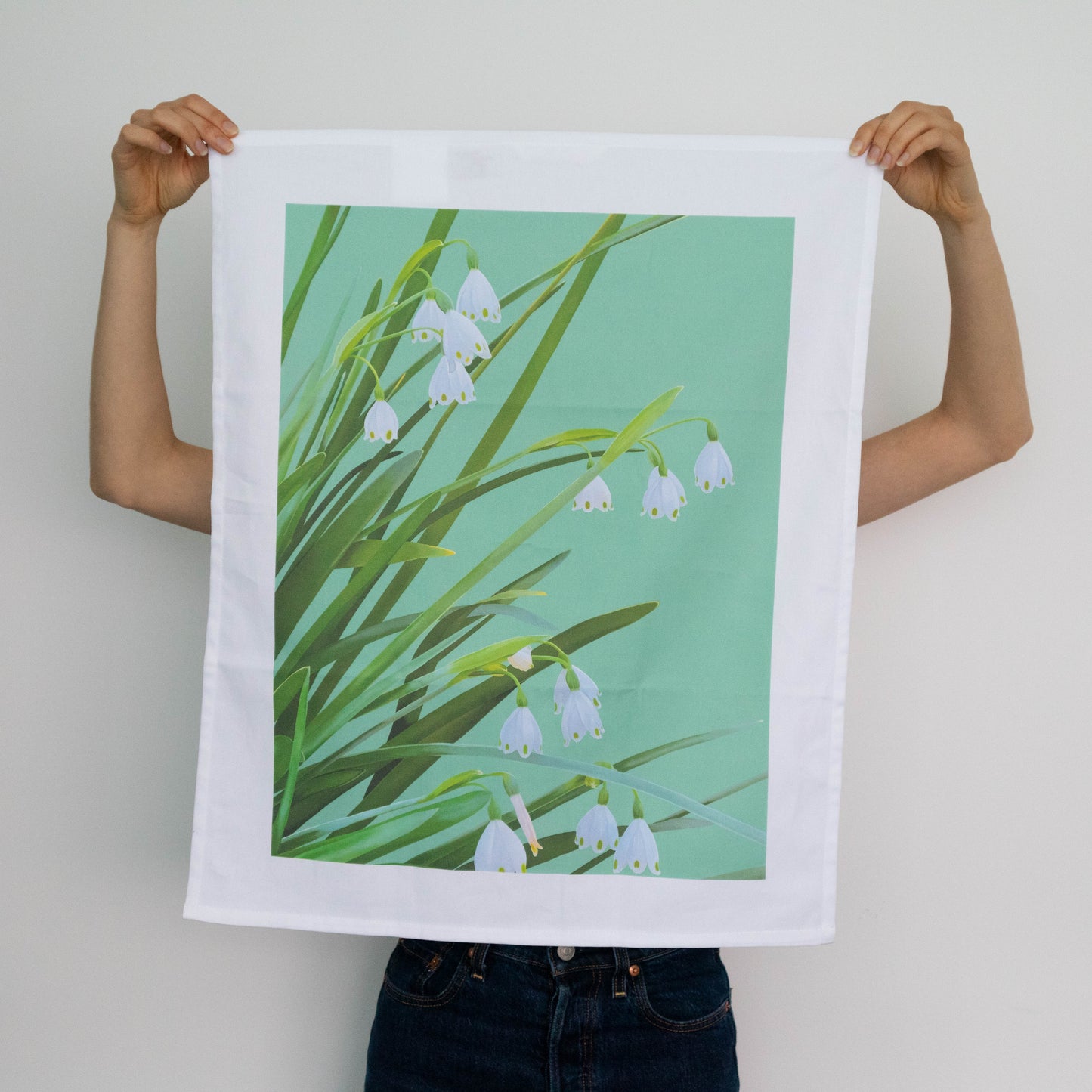 organic cotton tea towel - garden snowflakes