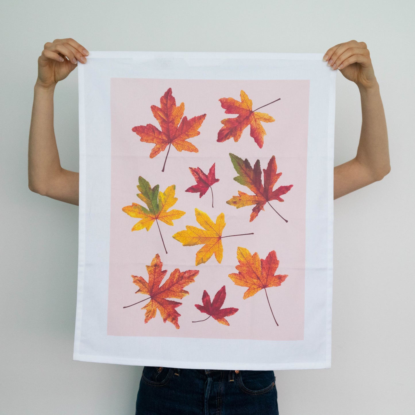 organic cotton tea towel - fallen leaves