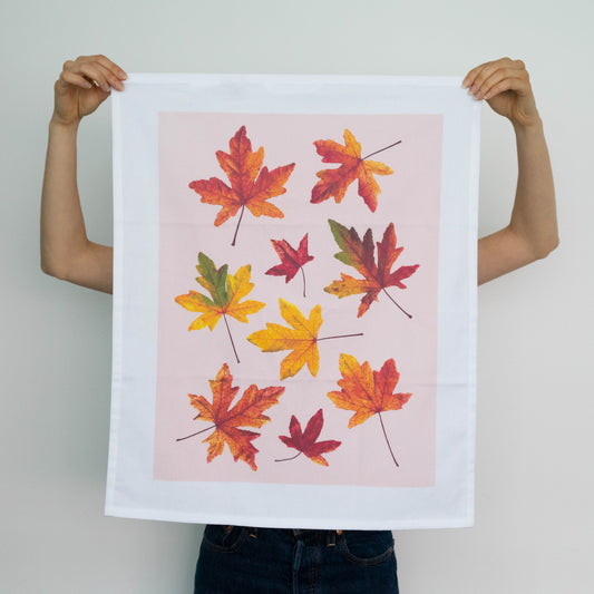 organic cotton tea towel - fallen leaves
