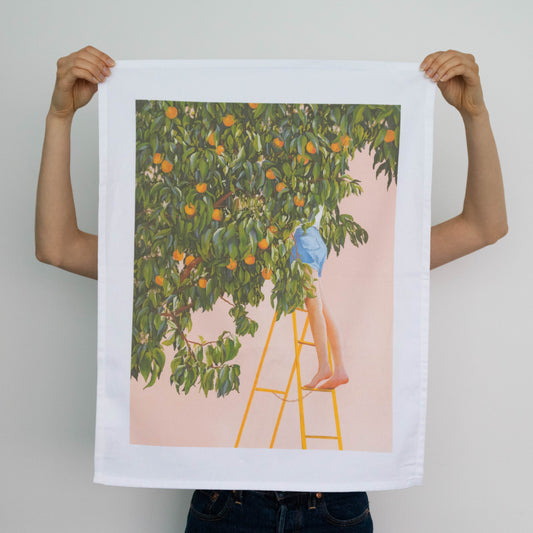 organic cotton tea towel - in the peach tree