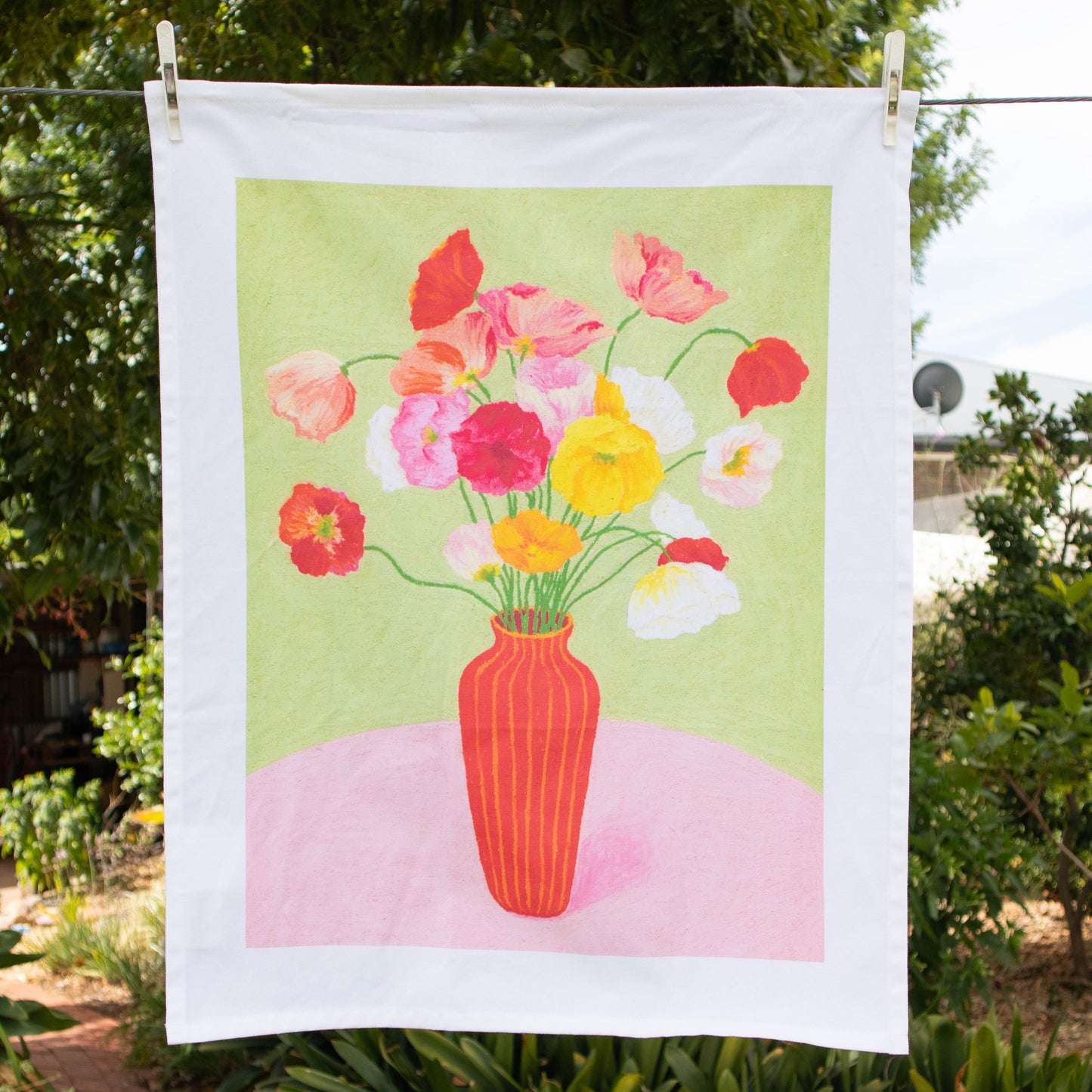 organic cotton tea towel - burst of colour