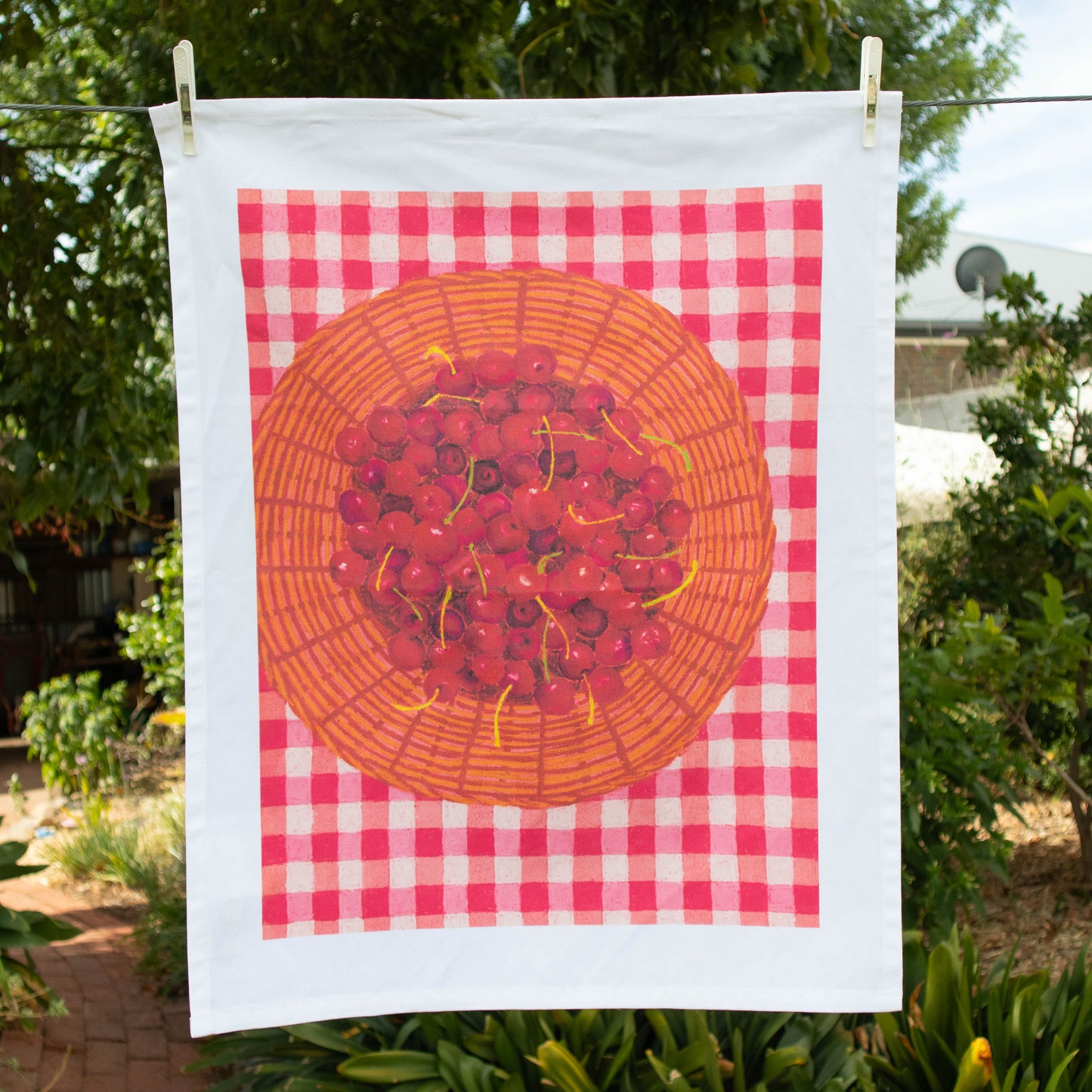 organic cotton tea towel - cherry harvest