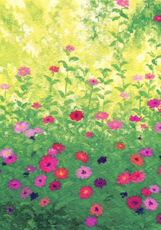 pocket of zinnias - art print