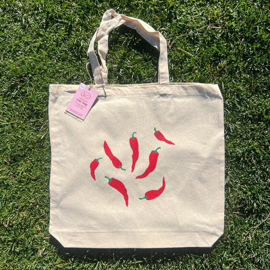 hand-painted tote bag - chillies