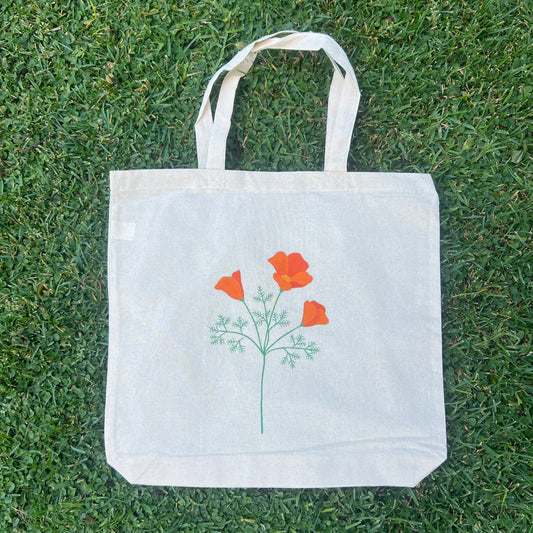 hand-painted tote bag - california poppy