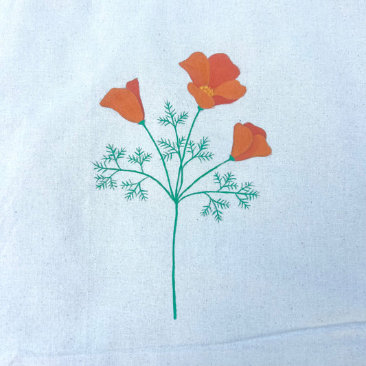 hand-painted tote bag - california poppy