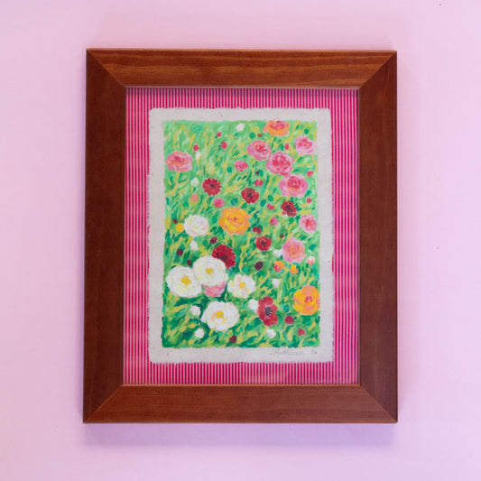 oil pastel ranunculus - framed original