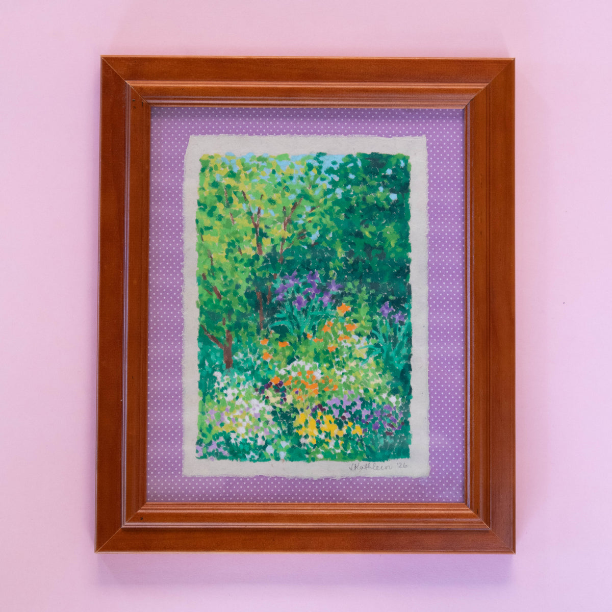 oil pastel garden #12 - framed original