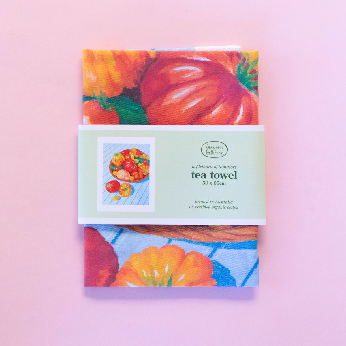 organic cotton tea towel - a plethora of tomatoes