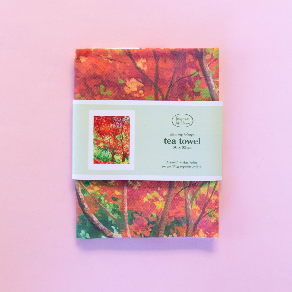 organic cotton tea towel - flaming foliage
