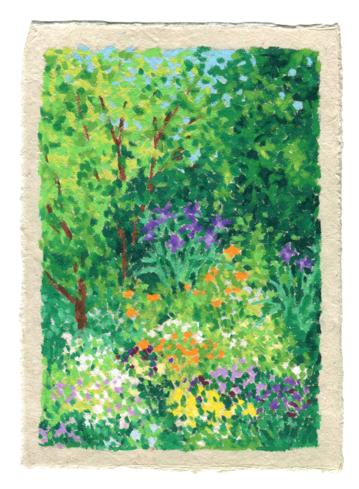 oil pastel garden #12 - framed original