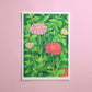 oil pastel zinnias - art print
