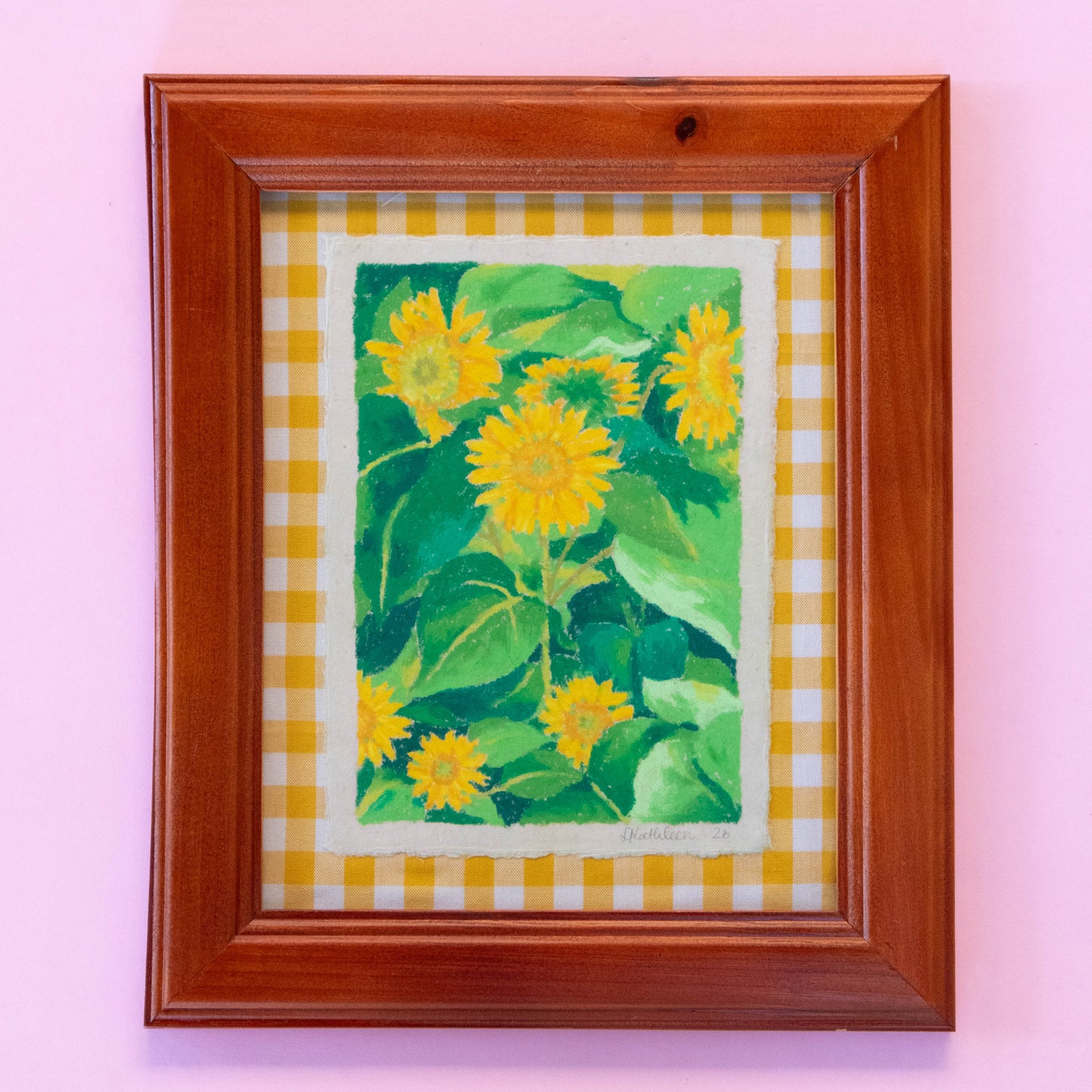 oil pastel sunflowers - framed original