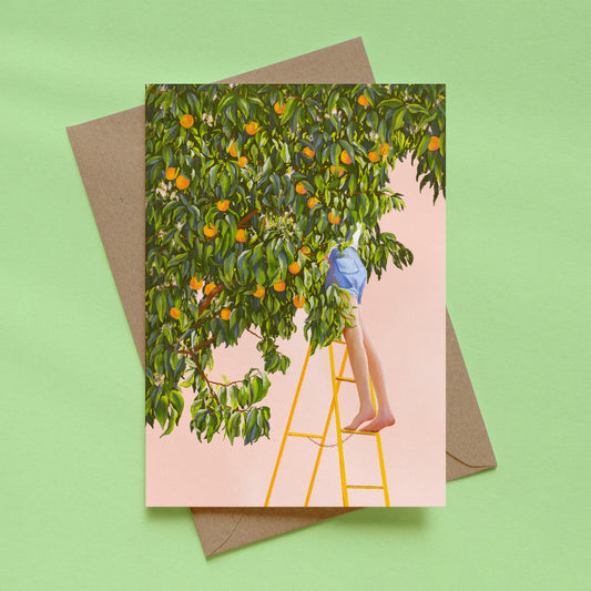 greeting card - in the peach tree