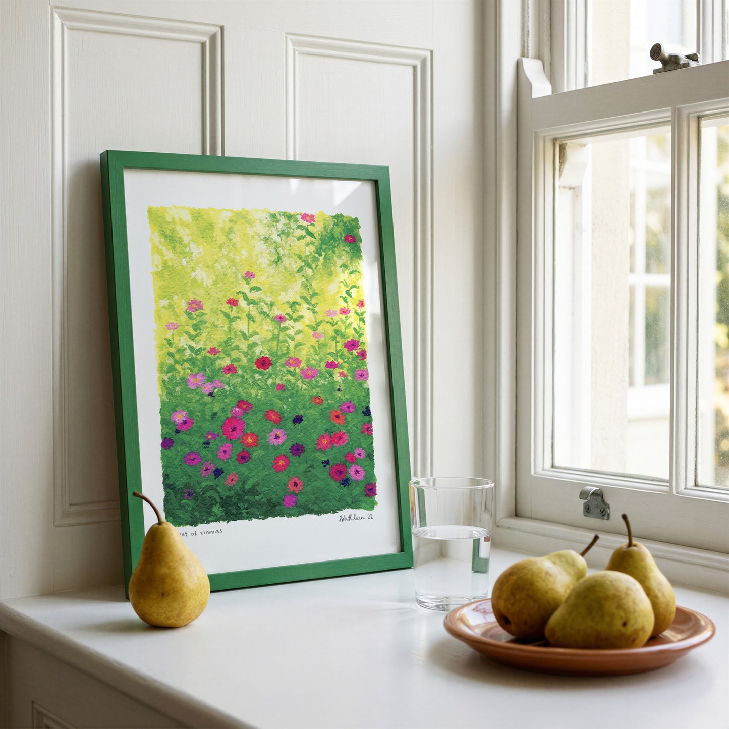 pocket of zinnias - art print