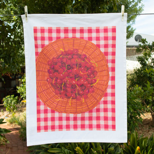 organic cotton tea towel - cherry harvest